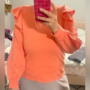 Brand new coral ruffled sleeve sweatshirt. Tags attached!